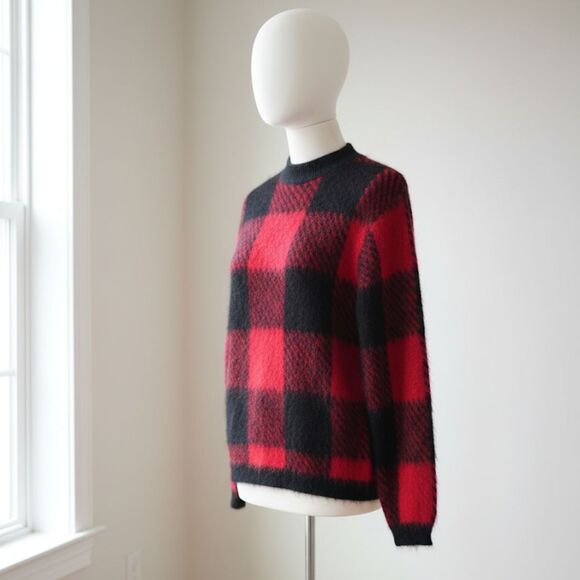 VTG Arrow Cum Laude Sweater | Man/Woman Sz M | Red Black Plaid | Wool | 50s 60s - Picture 2 of 5